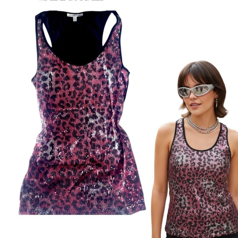 Y2K‎ 2000s vintage Charlotte Russe red leopard sequin top small.